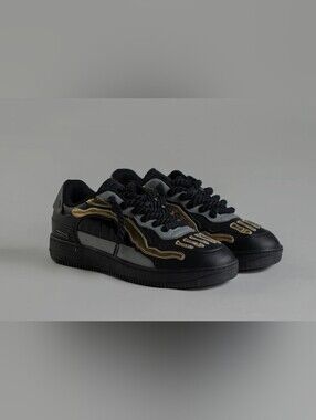 Men's Black Athletic Sneakers with Gold Accent